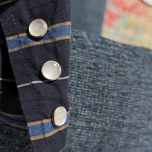 Vintage Plains Striped Black Western Pearl Snap Rockabilly Rancher Shirt - Picture 3 of 5